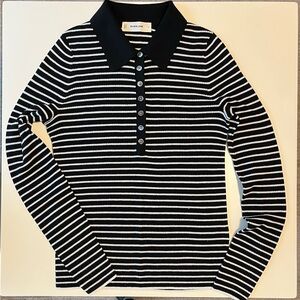 Everlane 100% Merino Wool Polo Sweater – Black & Ivory Stripe